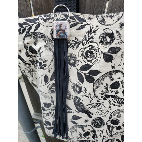 Handmade Halloween horror Leather Fringe purse bag charm keychain spooky vibes - Picture 4 of 4